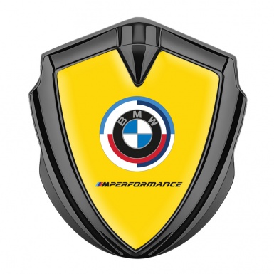 BMW 3D Car Metal Domed Emblem Graphite Yellow Base M Performance