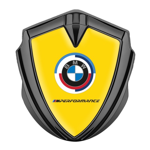 BMW 3D Car Metal Domed Emblem Graphite Yellow Base M Performance