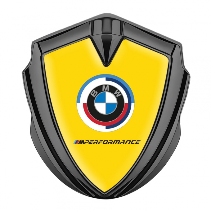 BMW 3D Car Metal Domed Emblem Graphite Yellow Base M Performance