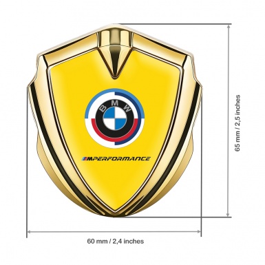 BMW 3D Car Metal Domed Emblem Gold Yellow Base M Performance
