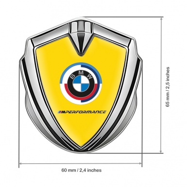 BMW 3D Car Metal Domed Emblem Silver Yellow Base M Performance
