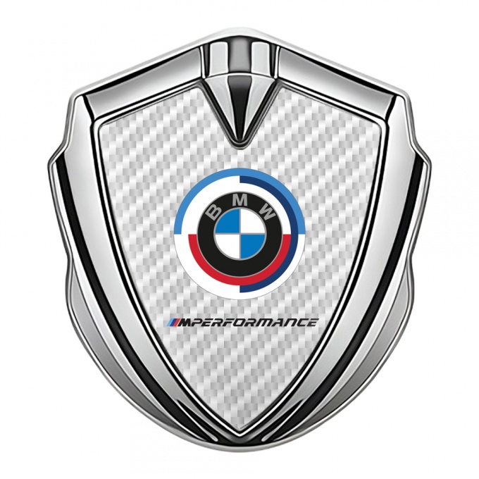 BMW Tuning Emblem Self Adhesive Silver White Carbon M Performance