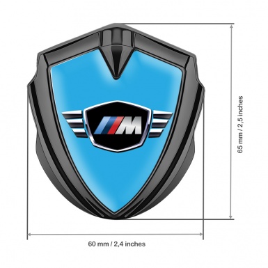 BMW M Power Fender Emblem Badge Graphite Sky Blue Winged Emblem