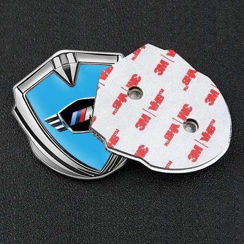 BMW M Power Fender Emblem Badge Silver Sky Blue Winged Emblem