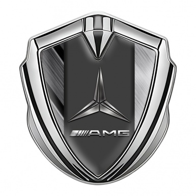 Mercedes AMG Trunk Emblem Badge Silver Hex Base Brushed Alloy Edition