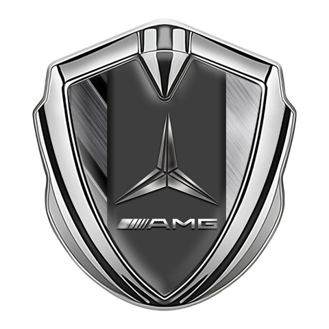 Mercedes AMG Trunk Emblem Badge Silver Hex Base Brushed Alloy Edition