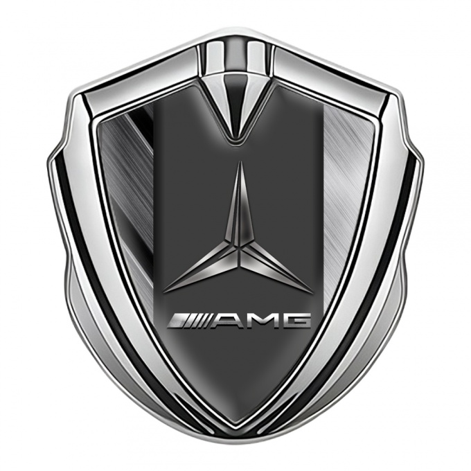 Mercedes AMG Trunk Emblem Badge Silver Hex Base Brushed Alloy Edition