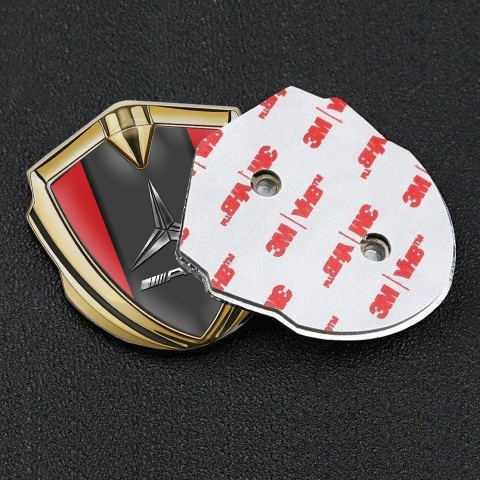 Mercedes AMG Metal Emblem Self Adhesive Gold Red Base Metallic Logo