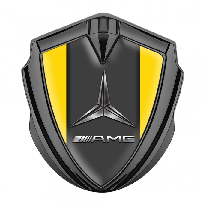 Mercedes AMG 3D Car Metal Domed Emblem Graphite Yellow Base Metallic Logo