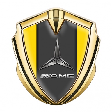 Mercedes AMG 3D Car Metal Domed Emblem Gold Yellow Base Metallic Logo