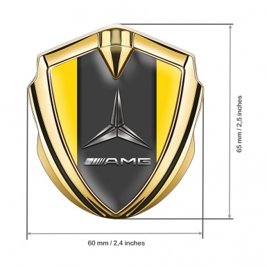 Mercedes AMG 3D Car Metal Domed Emblem Gold Yellow Base Metallic Logo