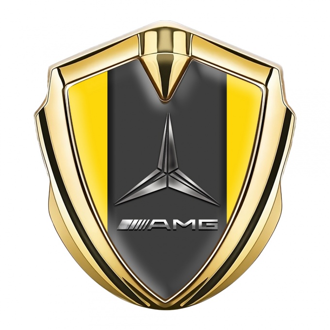 Mercedes AMG 3D Car Metal Domed Emblem Gold Yellow Base Metallic Logo