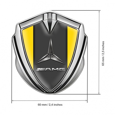 Mercedes AMG 3D Car Metal Domed Emblem Silver Yellow Base Metallic Logo
