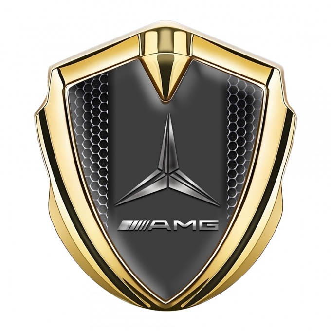 Mercedes AMG Bodyside Badge Self Adhesive Gold Dark Hexagon Base