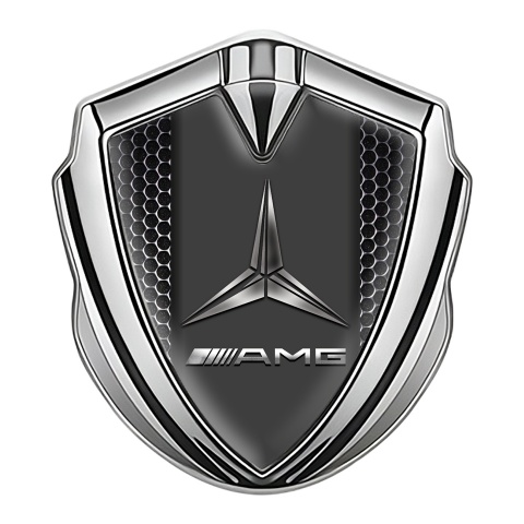 Mercedes AMG Bodyside Badge Self Adhesive Silver Dark Hexagon Base