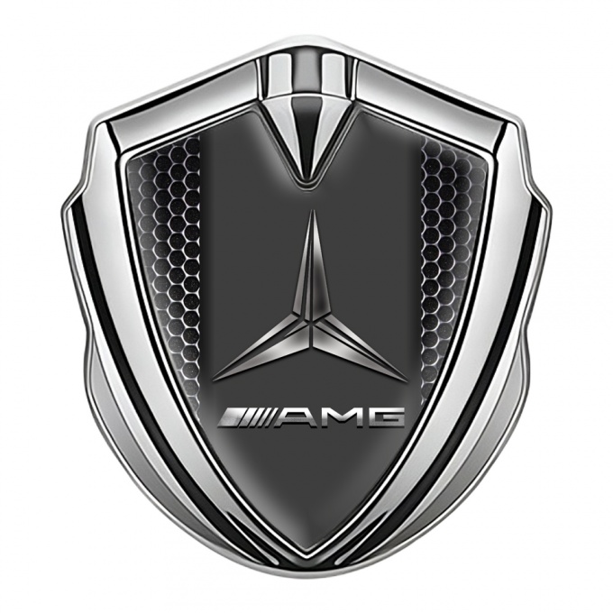 Mercedes AMG Bodyside Badge Self Adhesive Silver Dark Hexagon Base
