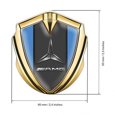 Mercedes AMG Fender Metal Domed Emblem Gold Blue Base Metallic Logo
