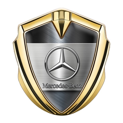 Mercedes Benz 3D Car Metal Domed Emblem Gold Bluish Brushed Alloy 
