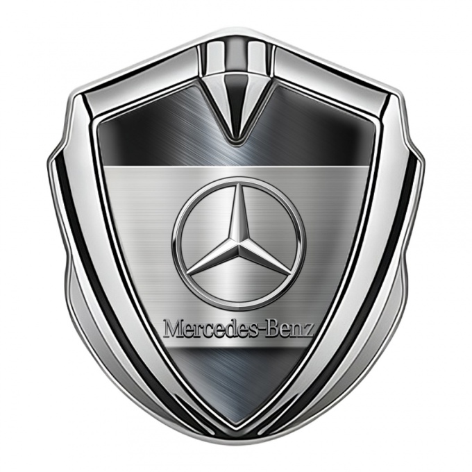 Mercedes Benz 3D Car Metal Domed Emblem Silver Bluish Brushed Alloy 