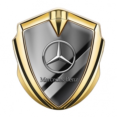 Mercedes Benz Fender Metal Domed Emblem Gold Sport Stripe Chrome Logo
