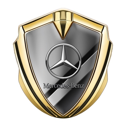 Mercedes Benz Fender Metal Domed Emblem Gold Sport Stripe Chrome Logo