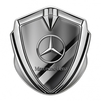 Mercedes Benz Fender Metal Domed Emblem Silver Sport Stripe Chrome Logo