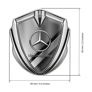 Mercedes Benz Fender Metal Domed Emblem Silver Sport Stripe Chrome Logo