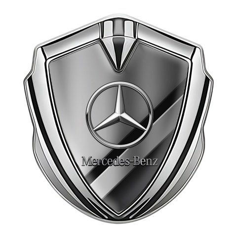 Mercedes Benz Fender Metal Domed Emblem Silver Sport Stripe Chrome Logo