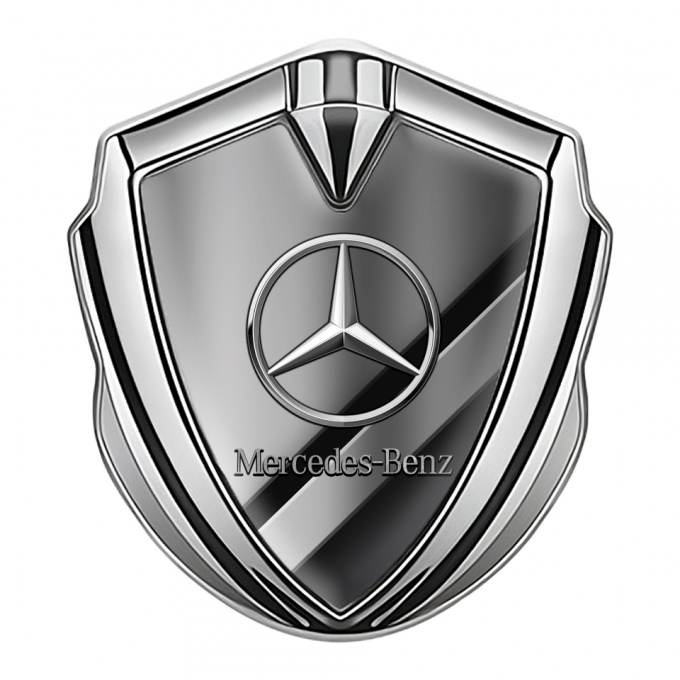 Mercedes Benz Fender Metal Domed Emblem Silver Sport Stripe Chrome Logo