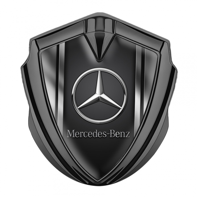 Mercedes Benz Trunk Emblem Badge Graphite Black Base Metallic Sides Effect