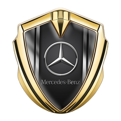 Mercedes Benz Trunk Emblem Badge Gold Black Base Metallic Sides Effect