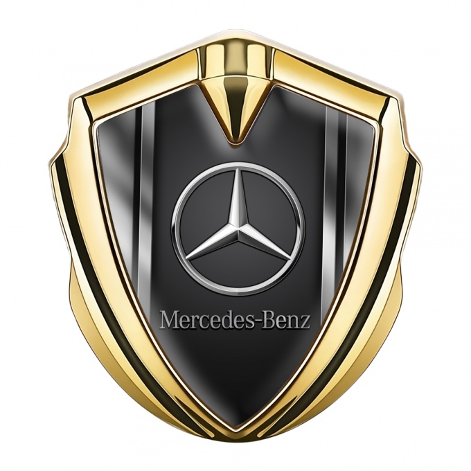 Mercedes Benz Trunk Emblem Badge Gold Black Base Metallic Sides Effect