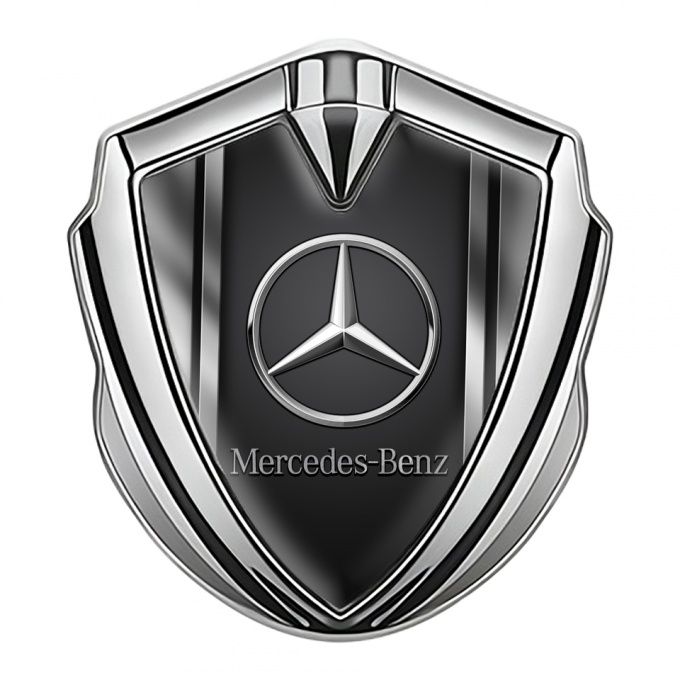 Mercedes Benz Trunk Emblem Badge Silver Black Base Metallic Sides Effect