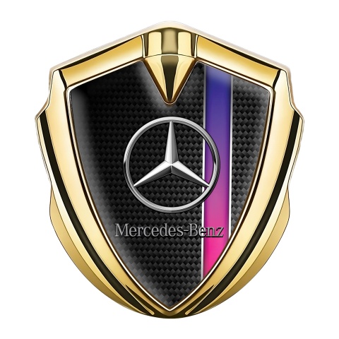 Mercedes Benz Trunk Metal Emblem Badge Gold Black Carbon Color Stripe
