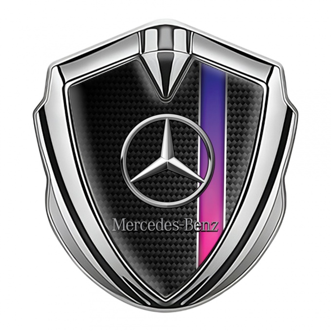 Mercedes Benz Trunk Metal Emblem Badge Silver Black Carbon Color Stripe