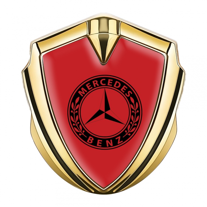 Mercedes Benz Tuning Emblem Self Adhesive Gold Red Base Round Laurel