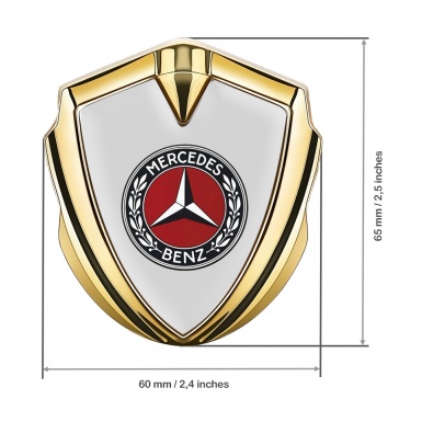 Mercedes Benz Fender Metal Domed Emblem Gold Grey Base Red Ring