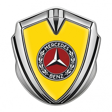 Mercedes Benz Trunk Emblem Badge Silver Yellow Base Red Laurel Ring