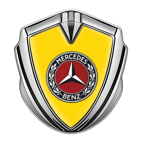 Mercedes Benz Trunk Emblem Badge Silver Yellow Base Red Laurel Ring