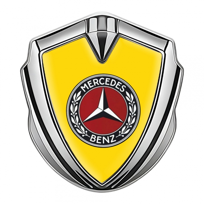 Mercedes Benz Trunk Emblem Badge Silver Yellow Base Red Laurel Ring